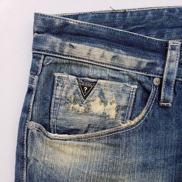 New Men's sz 32 GUESS Slim Straight Distress Jeans - Picture 4 of 8